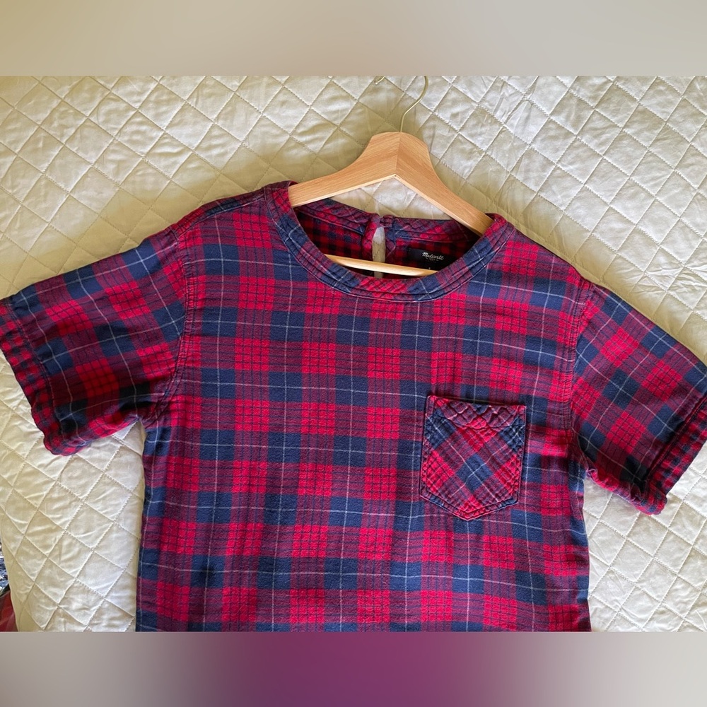 Madewell Edina Red and Blue Plaid Flannel Mini Dress - Picture 10 of 10